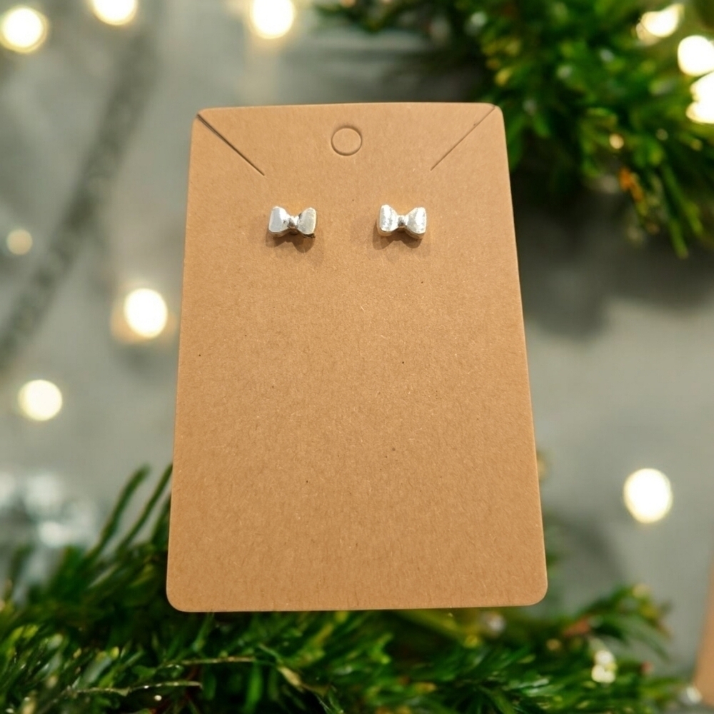 Silver Plated Bow Holiday Festive Stud Earrings